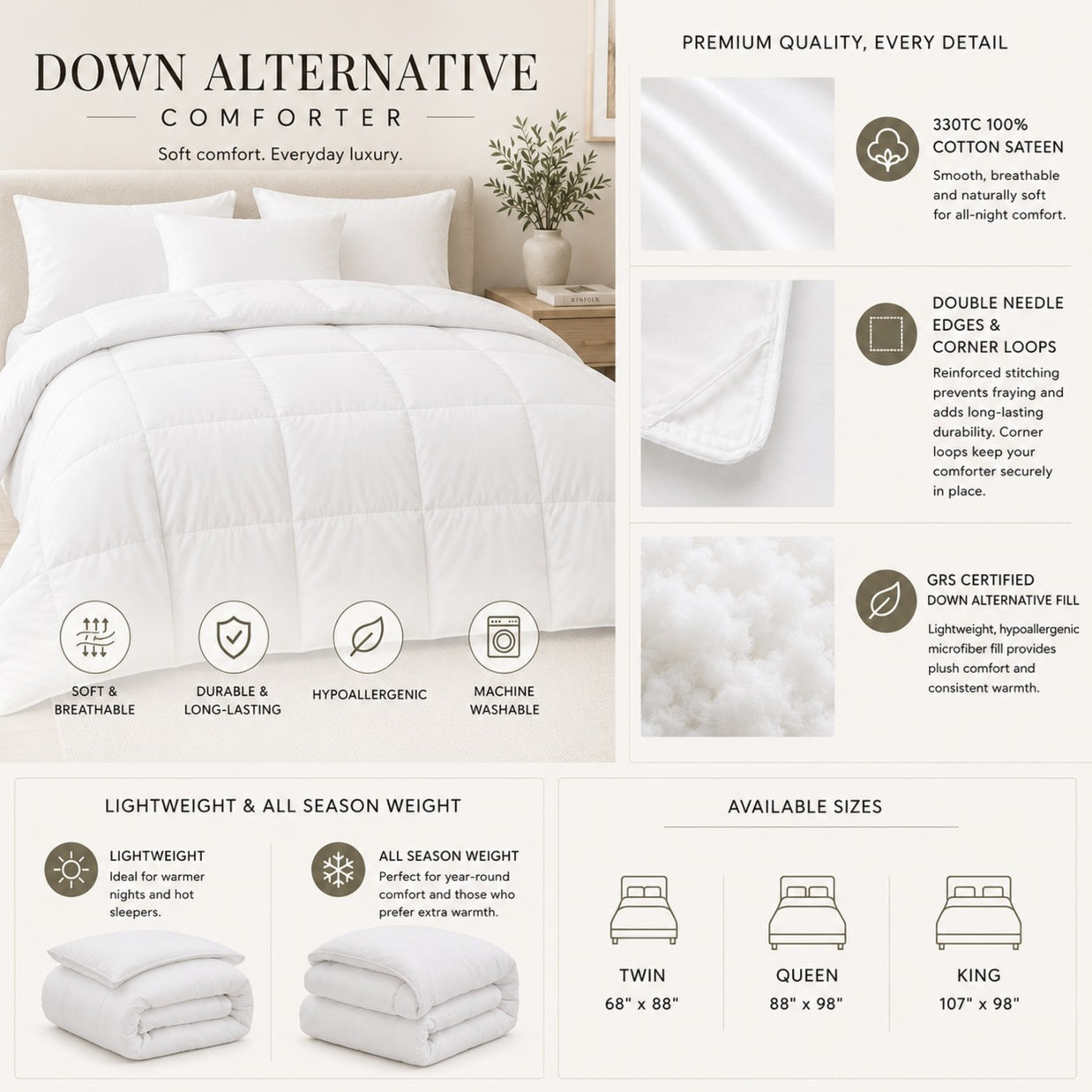 330TC Sateen Down Alternative Comforter