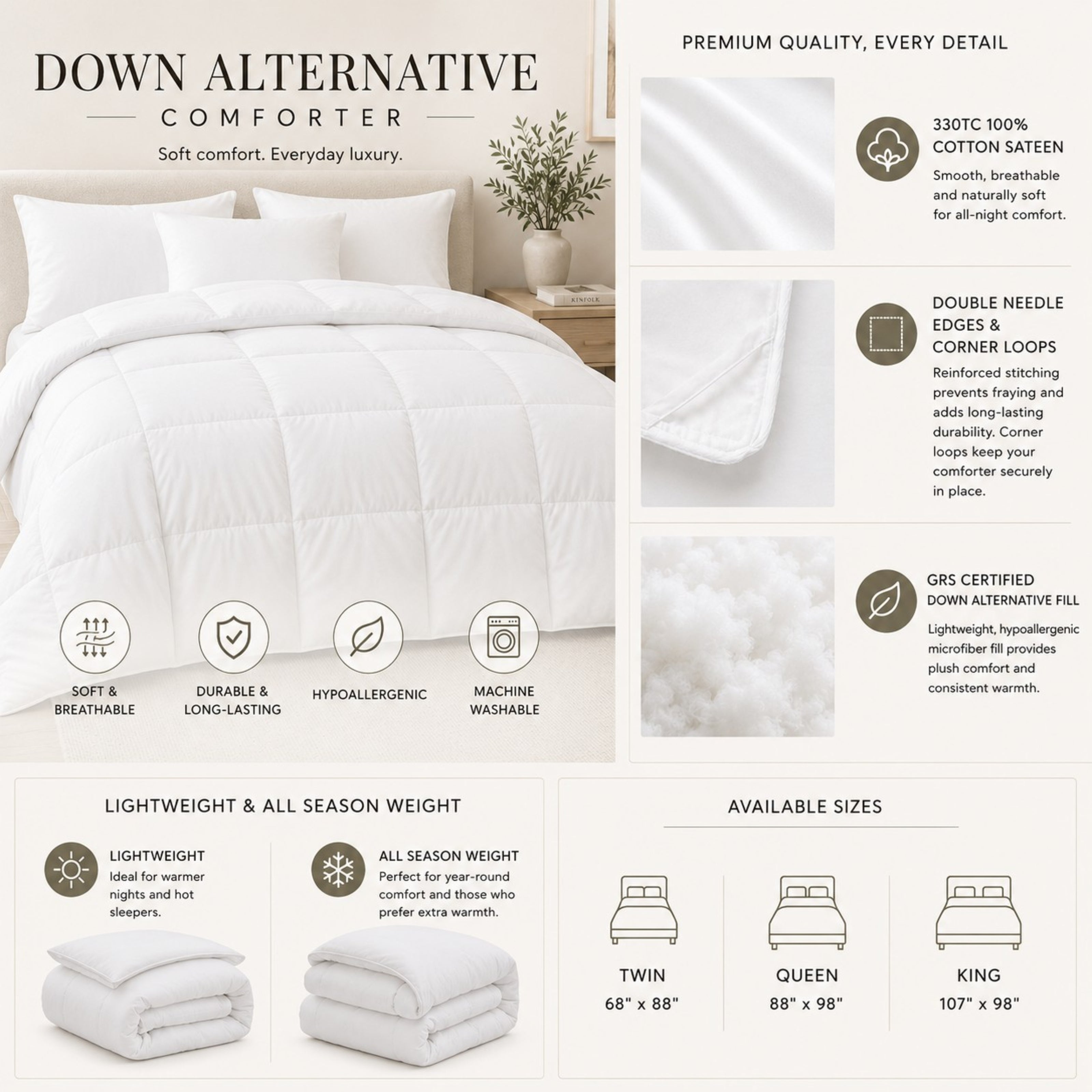 330TC Sateen Down Alternative Comforter