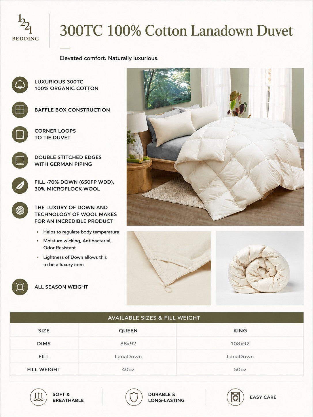300TC 100% Cotton Lanadown Duvet
