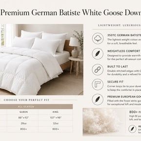 Premium German Batiste White Goose Down Comforter