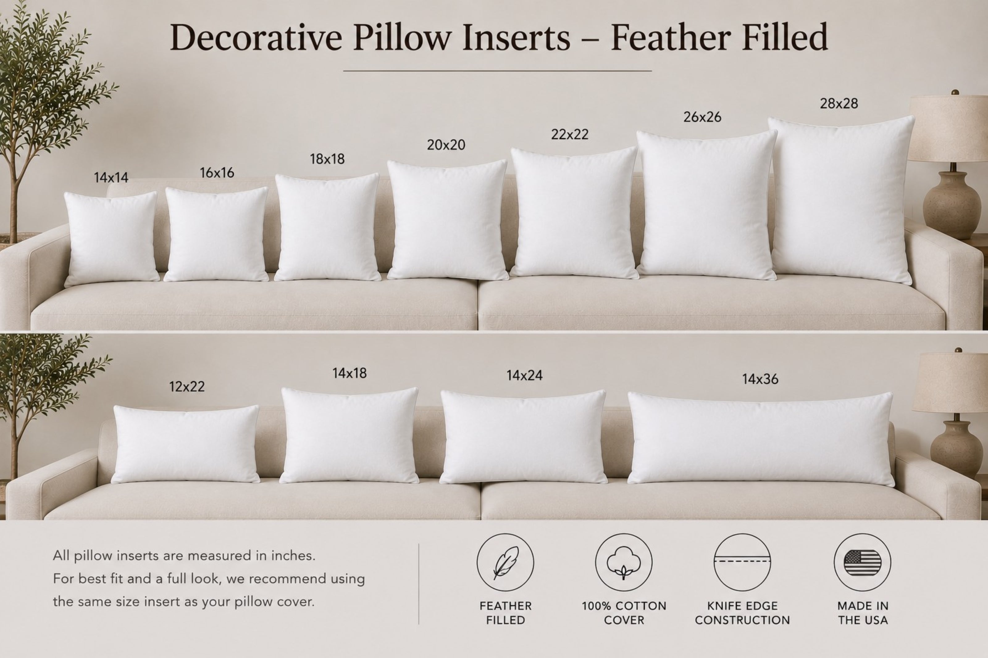 Decorative Pillow Inserts | Feather Filled