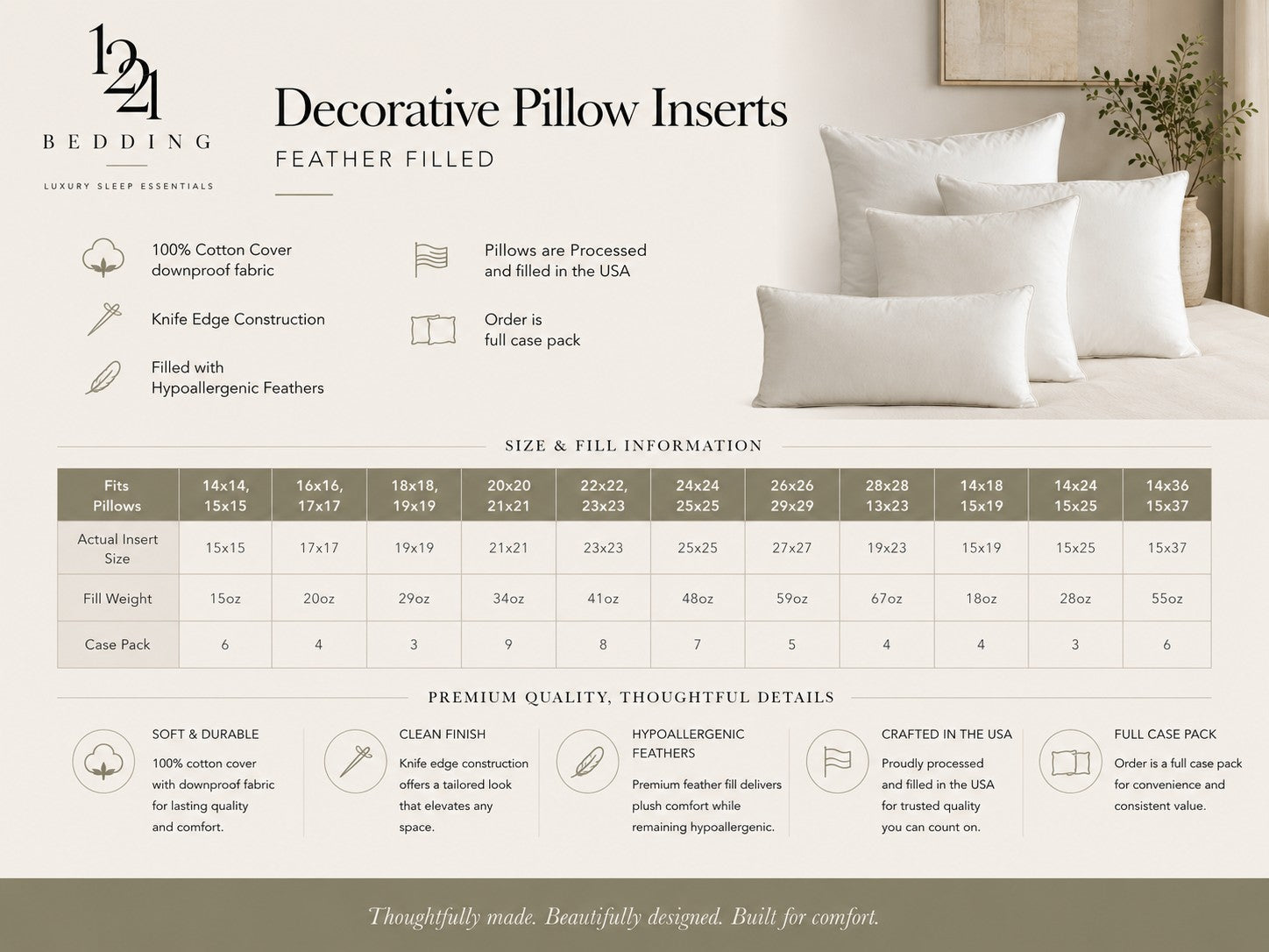 Decorative Pillow Inserts | Feather Filled