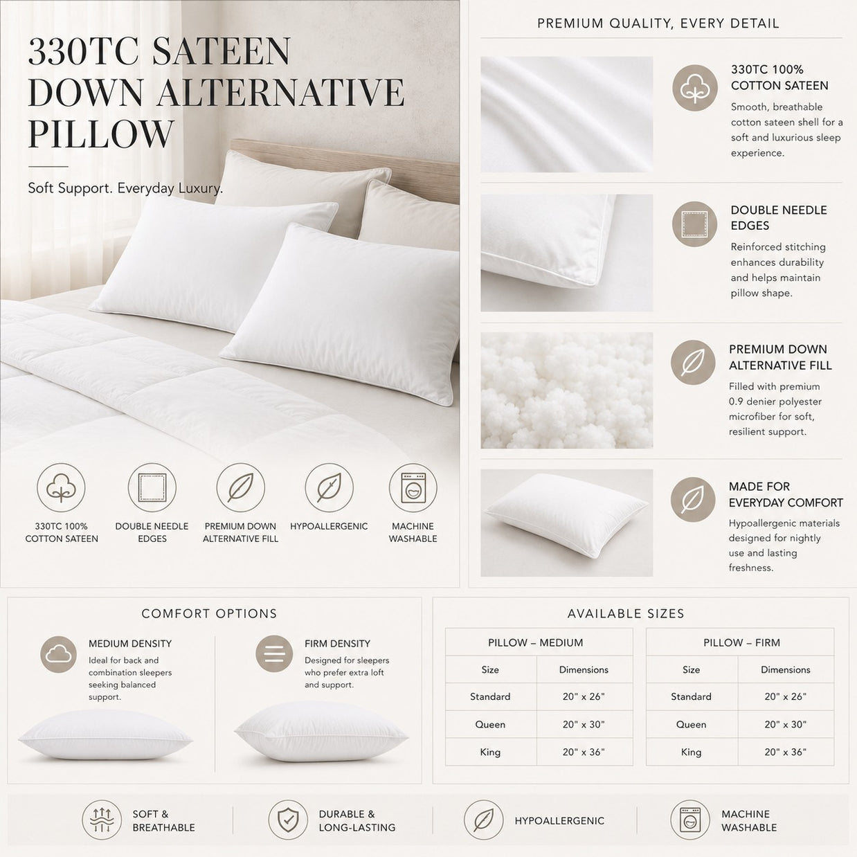 330TC Sateen Down Alternative Pillow