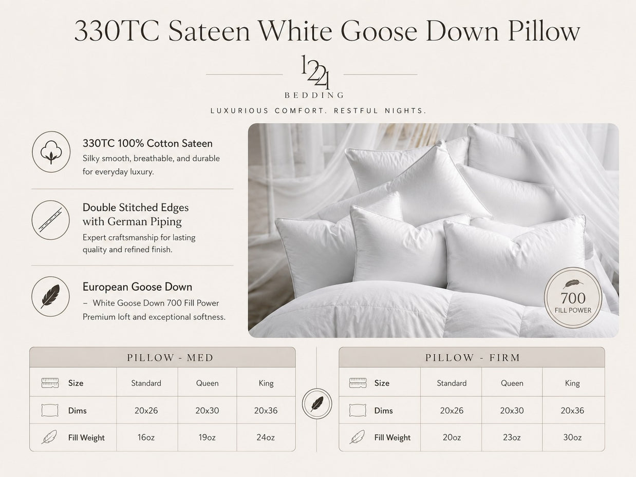 330TC Sateen White Goose Down Pillow