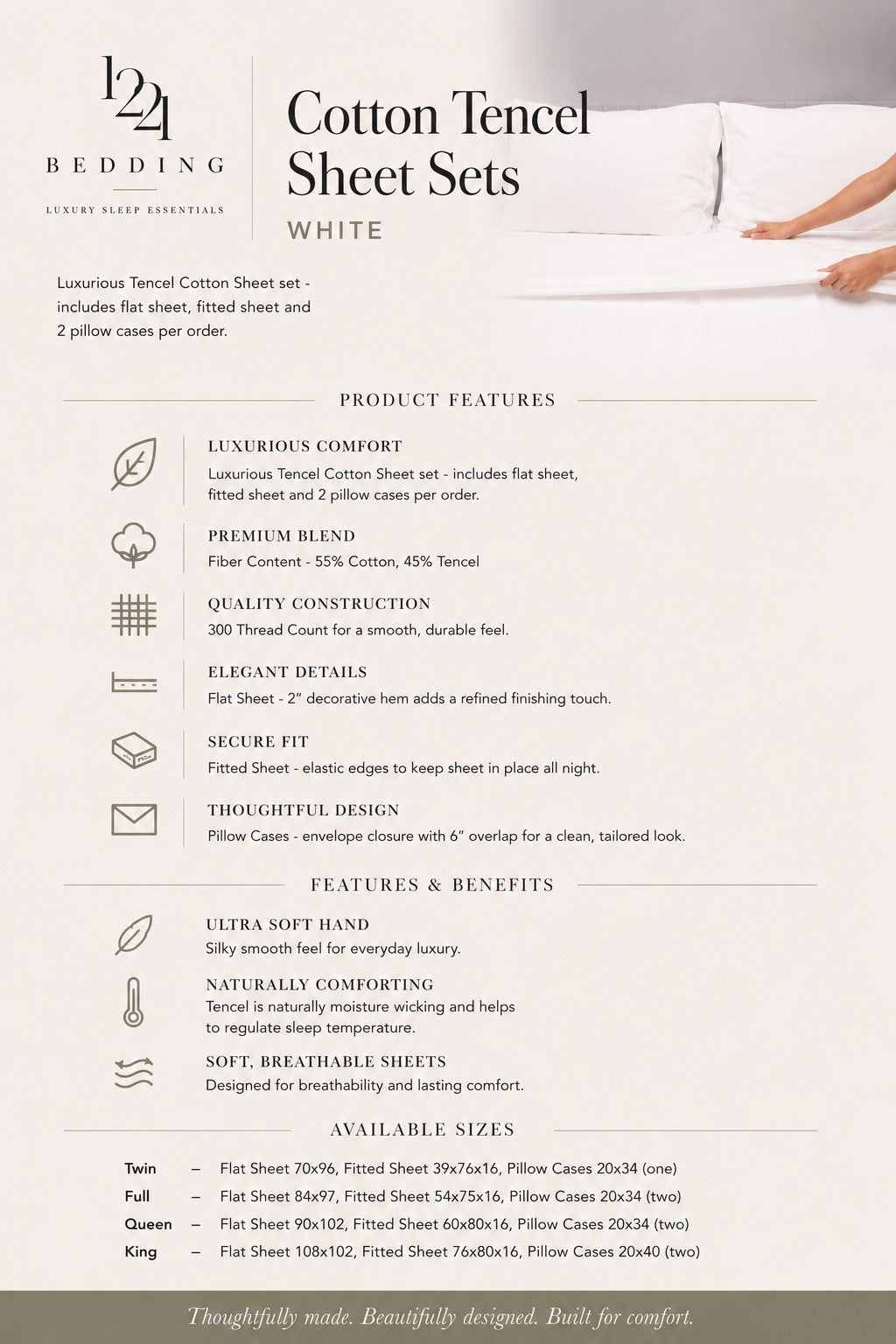 Cotton Tencel Sheet Sets White